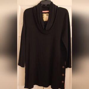 Cupio Black Tunic with Cowl Neck and Button Accents